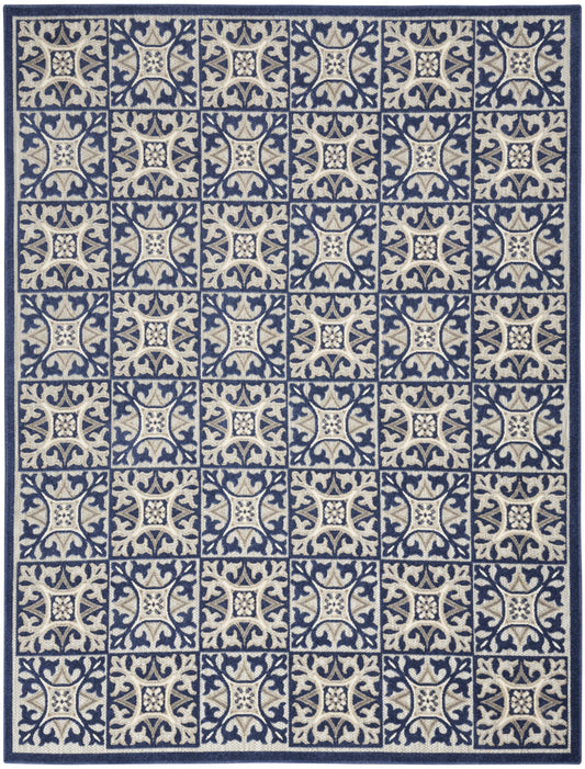 9' X 12' Blue Fleur De Lis Stain Resistant Non Skid Area Rug