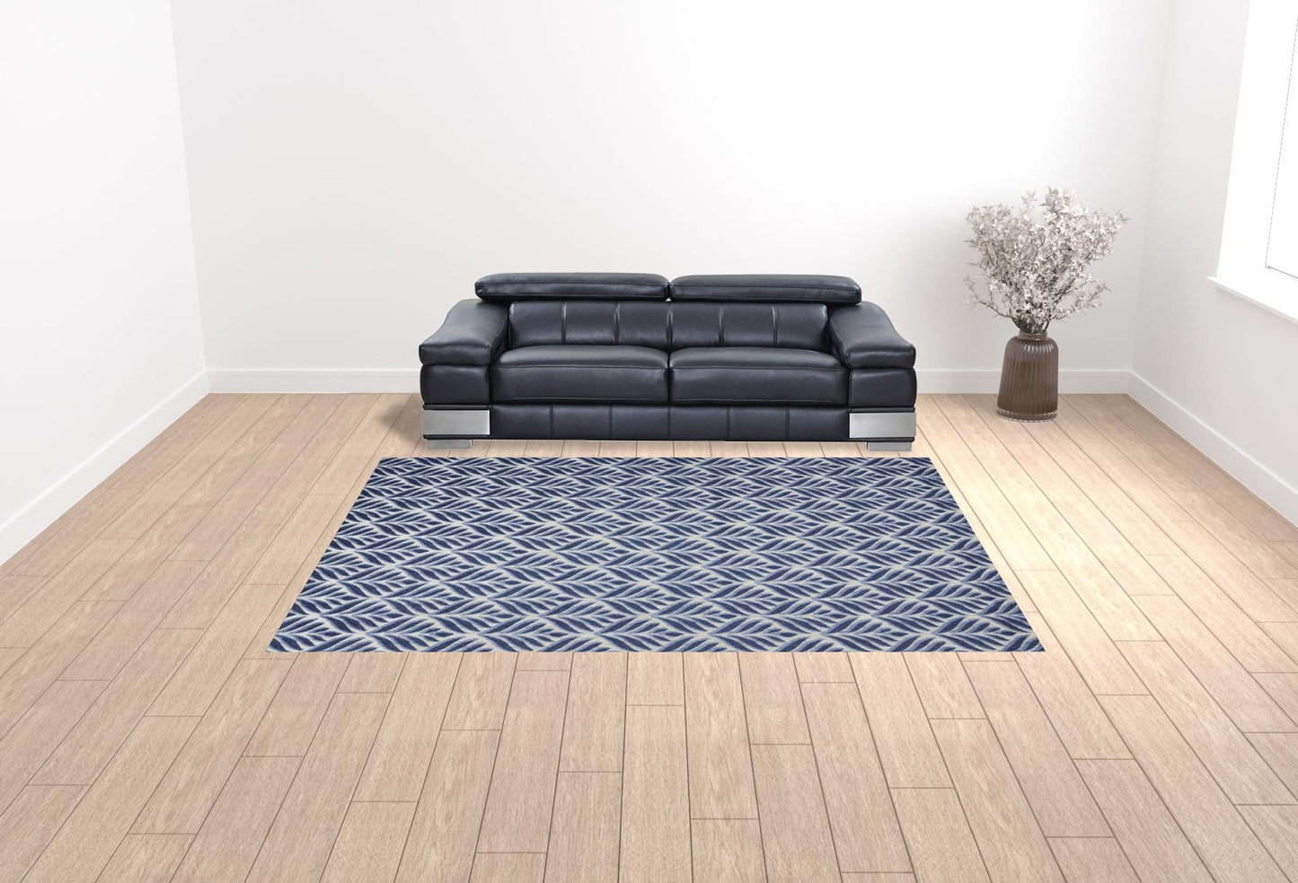 9' X 12' Blue Floral Stain Resistant Non Skid Area Rug