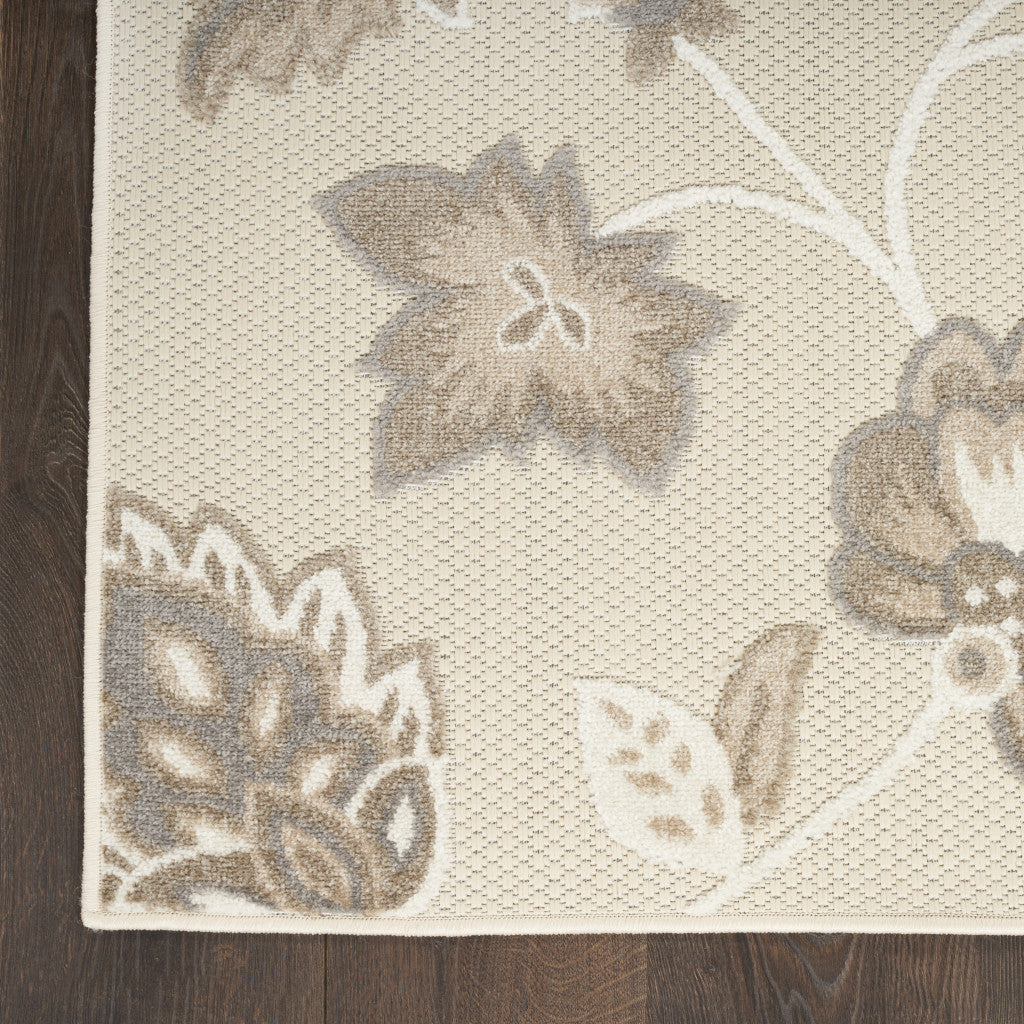 4' X 6' Beige Floral Stain Resistant Non Skid Area Rug