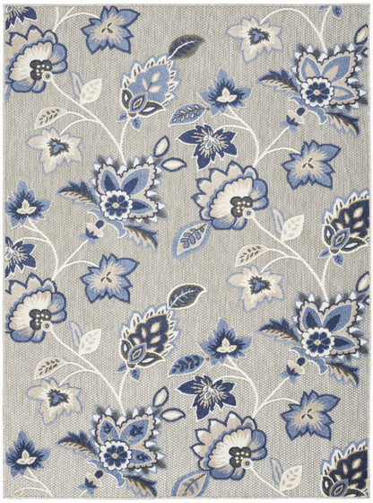 8' X 11' Blue And Grey Floral Stain Resistant Non Skid Area Rug