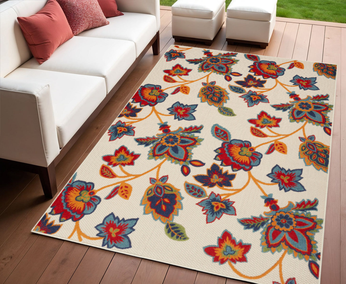 4' X 6' Multicolor Floral Stain Resistant Non Skid Area Rug