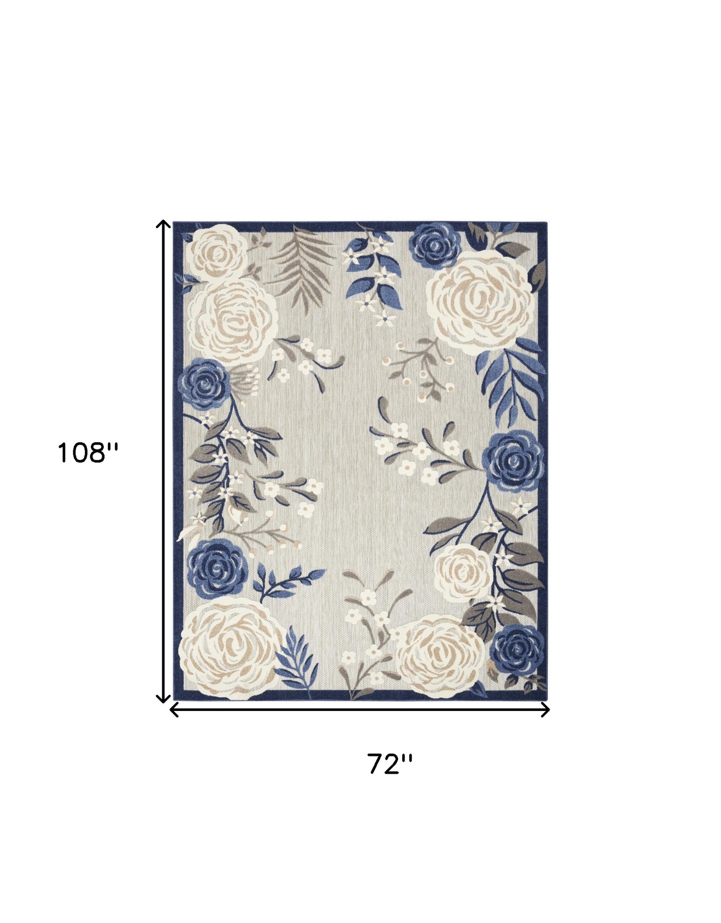 6' X 9' Blue And Grey Floral Stain Resistant Non Skid Area Rug