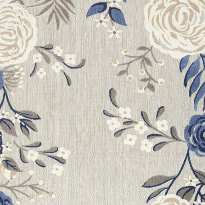 6' X 9' Blue And Grey Floral Stain Resistant Non Skid Area Rug