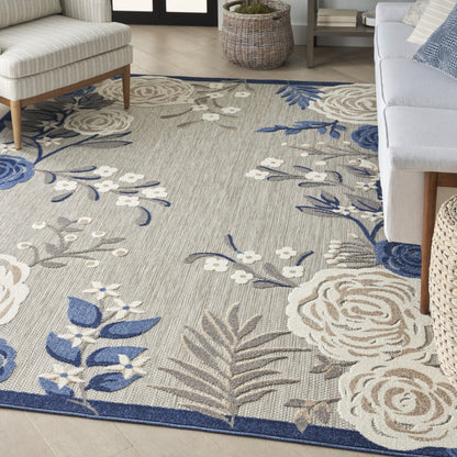 6' X 9' Blue And Grey Floral Stain Resistant Non Skid Area Rug