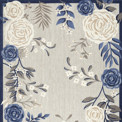 7' X 10' Blue And Grey Floral Stain Resistant Non Skid Area Rug