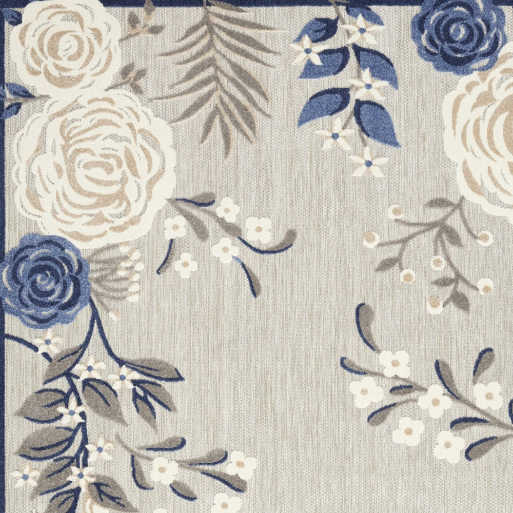 4' X 6' Blue And Grey Floral Stain Resistant Non Skid Area Rug