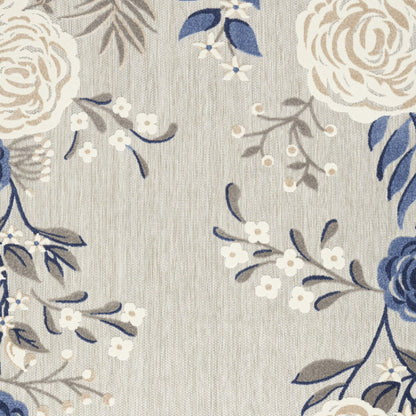 8' X 11' Blue And Grey Floral Stain Resistant Non Skid Area Rug