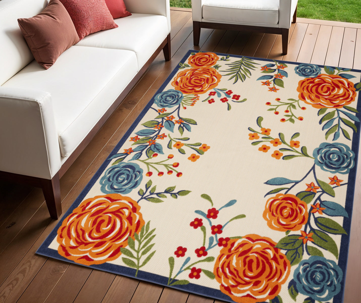 4' X 6' Multicolor Floral Stain Resistant Non Skid Area Rug