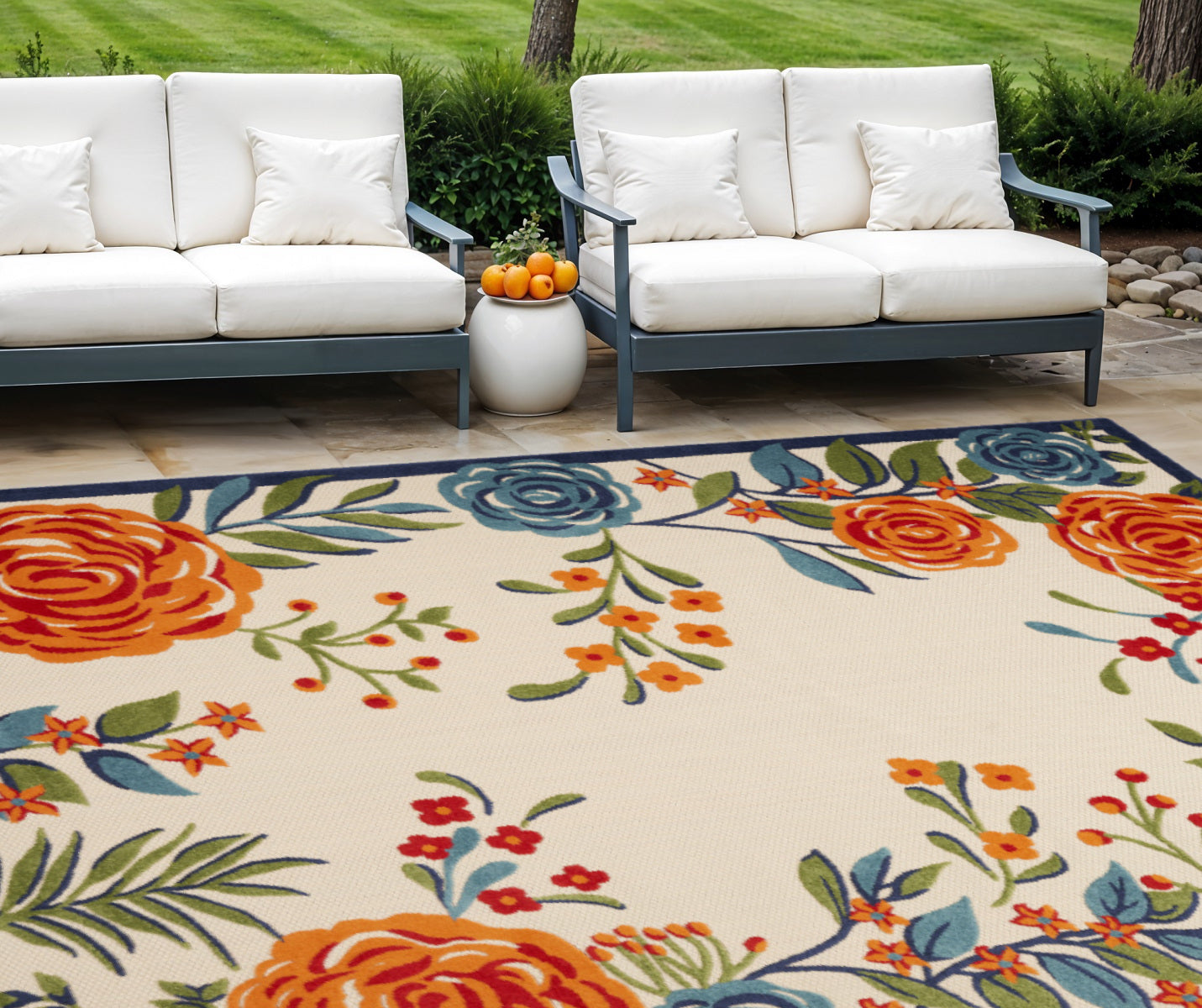 8' X 11' Multicolor Floral Stain Resistant Non Skid Area Rug