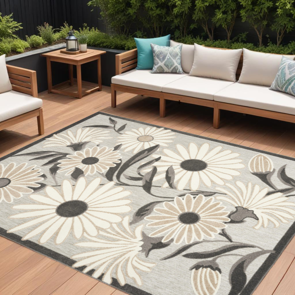 7' X 10' Beige Floral Stain Resistant Non Skid Area Rug