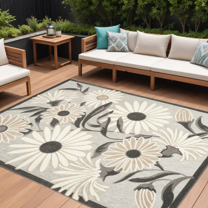 8' X 11' Beige Floral Stain Resistant Non Skid Area Rug