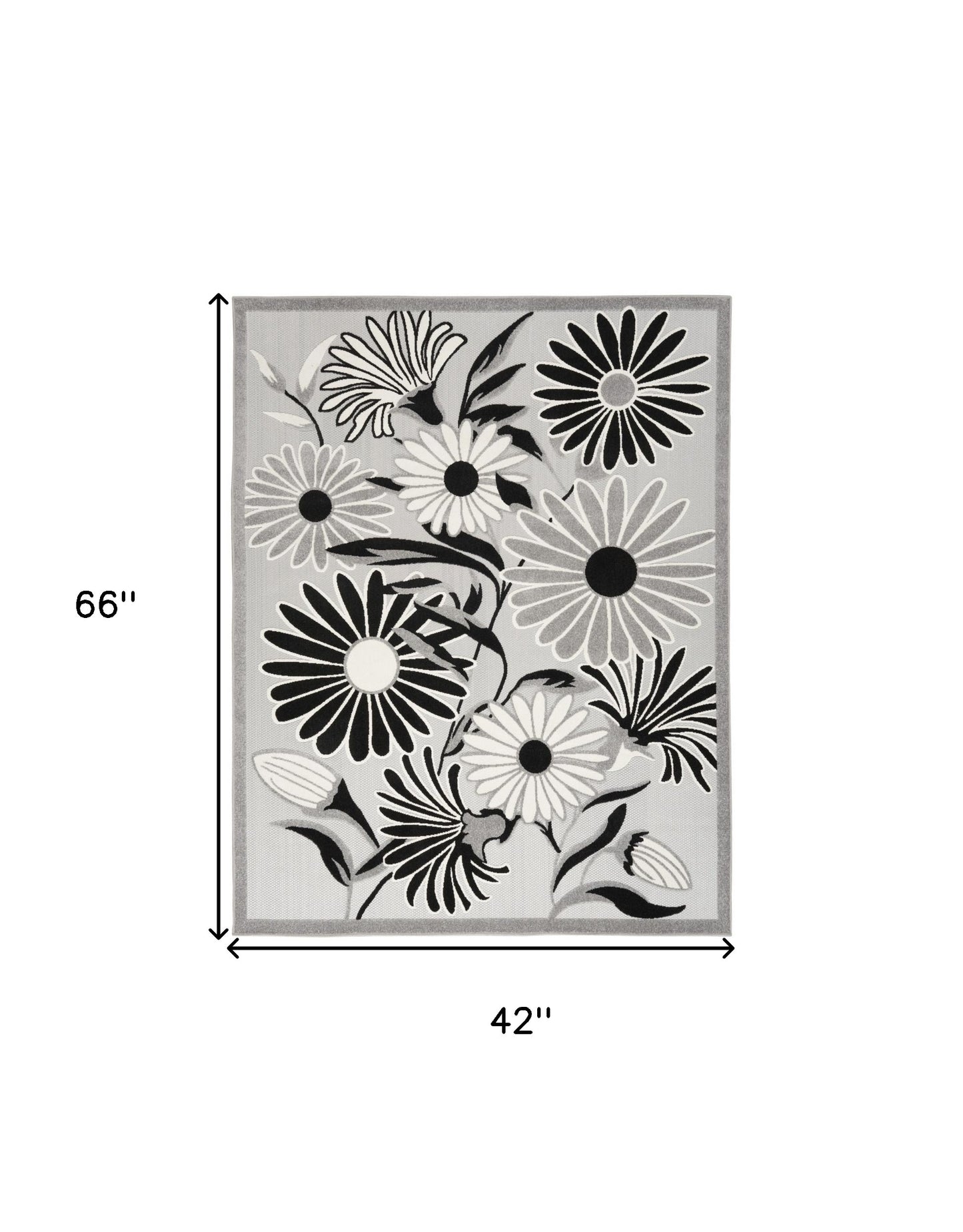 4' X 6' Black White Floral Stain Resistant Non Skid Area Rug