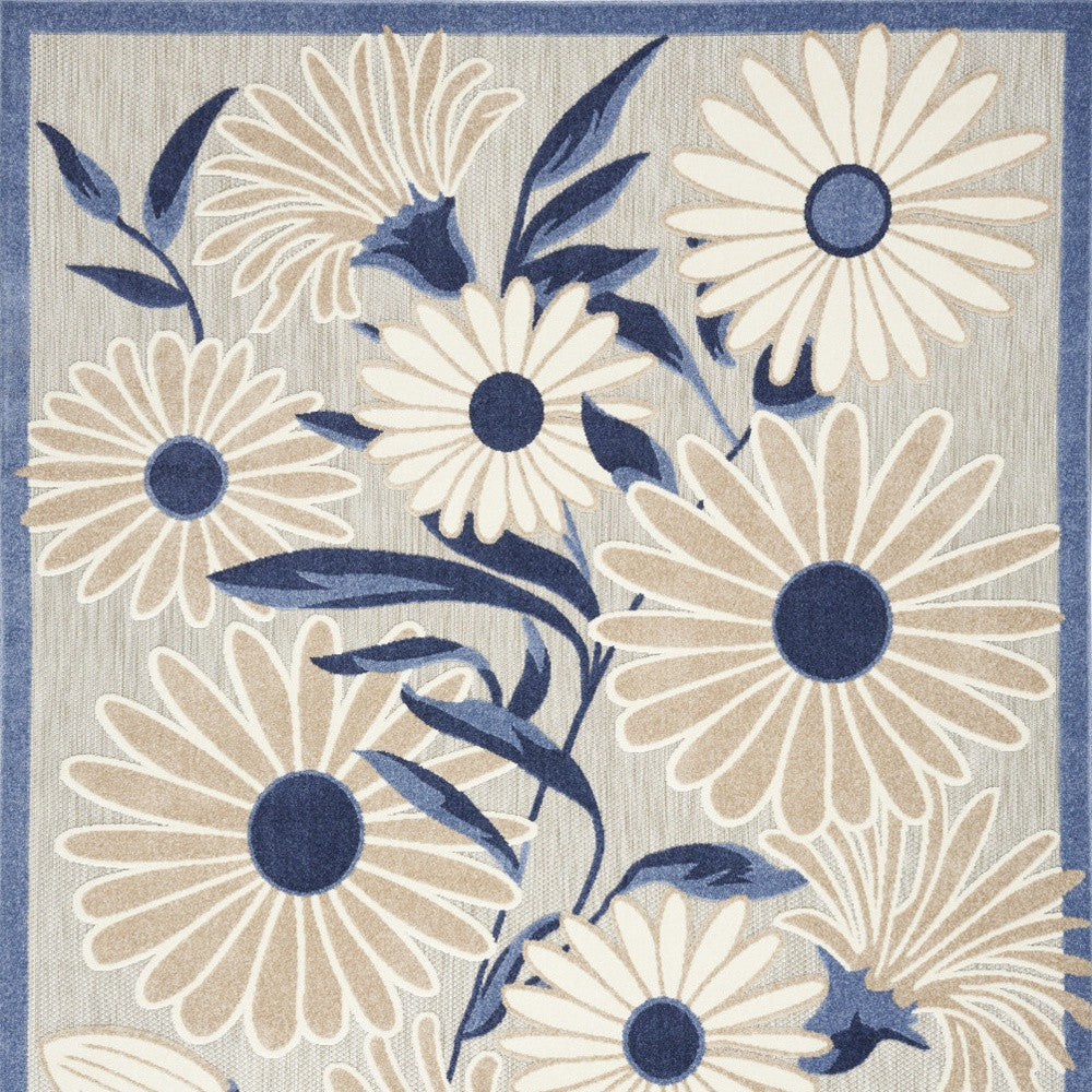 6' X 9' Blue And Grey Floral Stain Resistant Non Skid Area Rug