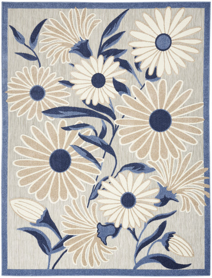 7' X 10' Blue And Grey Floral Stain Resistant Non Skid Area Rug