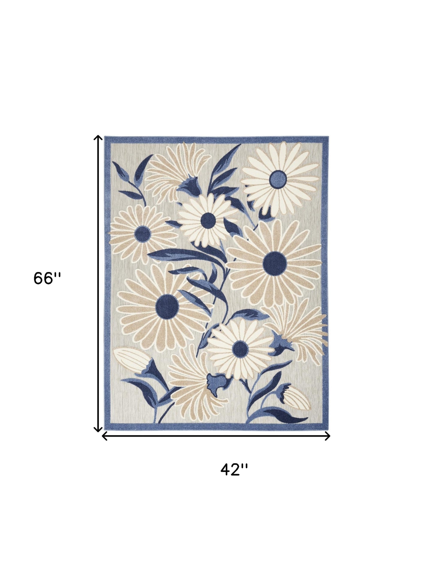 4' X 6' Blue And Grey Floral Stain Resistant Non Skid Area Rug