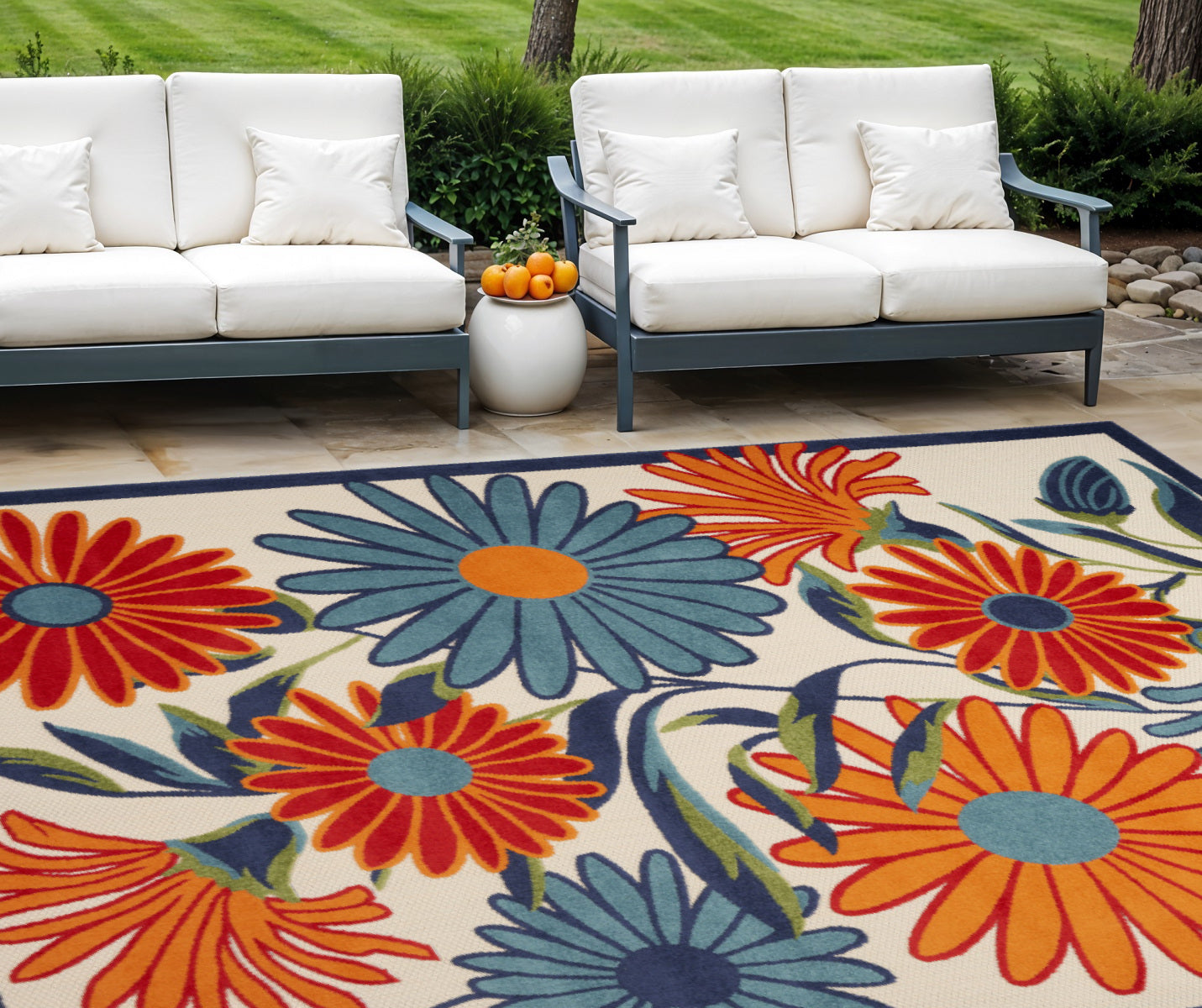 8' X 11' Multicolor Floral Stain Resistant Non Skid Area Rug