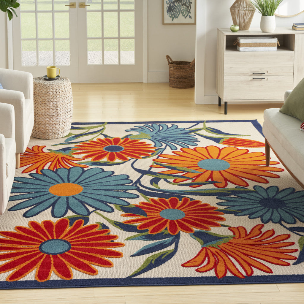 8' X 11' Multicolor Floral Stain Resistant Non Skid Area Rug