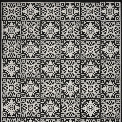 6' X 9' Black And White Fleur De Lis Stain Resistant Non Skid Area Rug