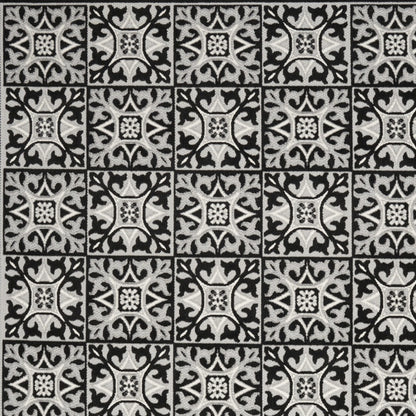 4' X 6' Black And White Fleur De Lis Stain Resistant Non Skid Area Rug