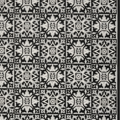 5' X 8' Black And White Fleur De Lis Stain Resistant Non Skid Area Rug