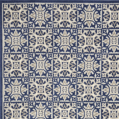 6' X 9' Blue Fleur De Lis Stain Resistant Non Skid Area Rug