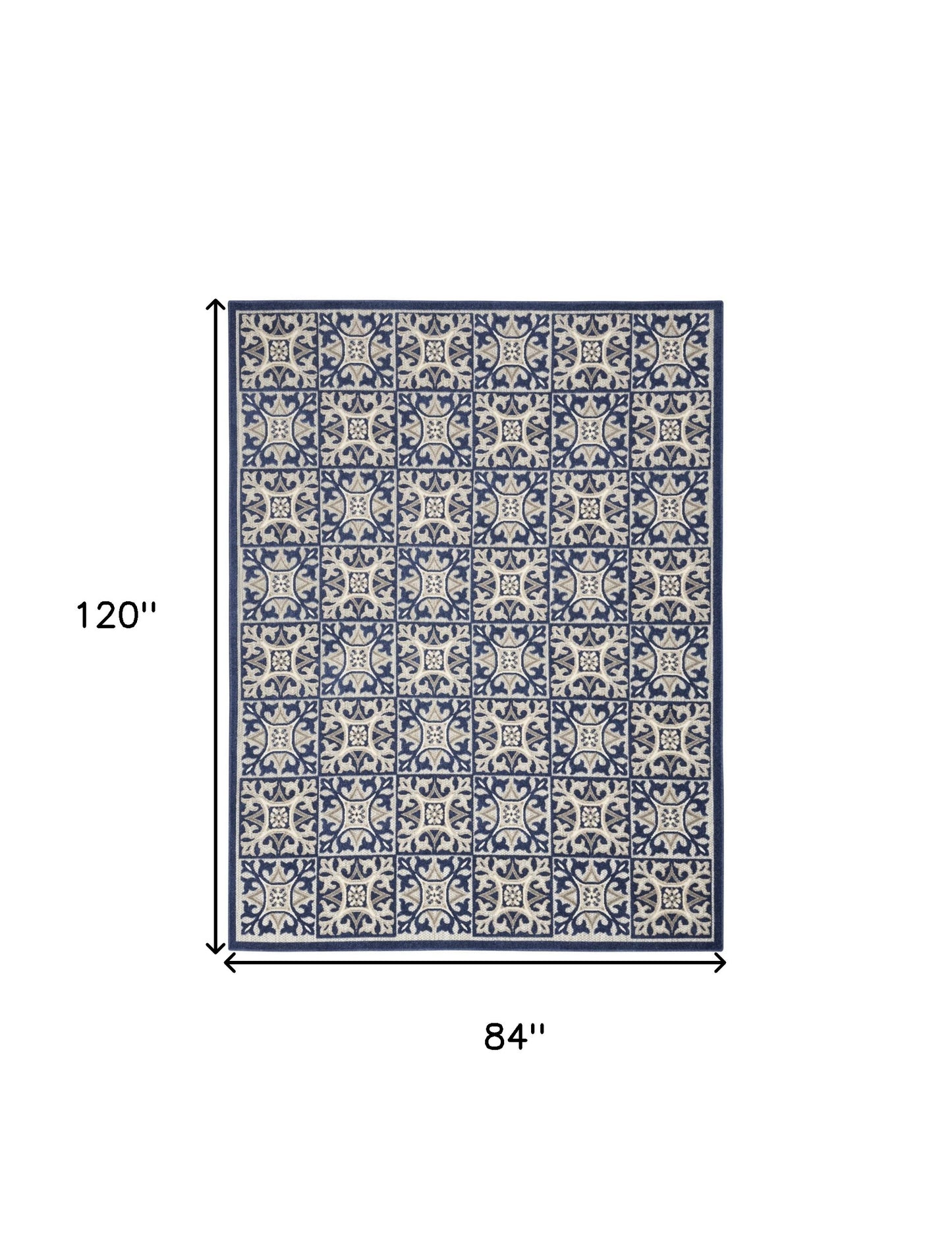 7' X 10' Blue Fleur De Lis Stain Resistant Non Skid Area Rug