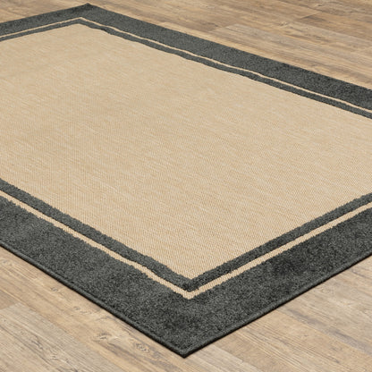 2' X 3' Beige and Black Stain Resistant Indoor Outdoor Area Rug