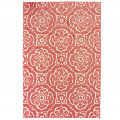 10' X 13' Pink Floral Stain Resistant Indoor Outdoor Area Rug