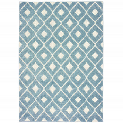 10' X 13' Blue and Ivory Geometric Stain Resistant Indoor Outdoor Area Rug