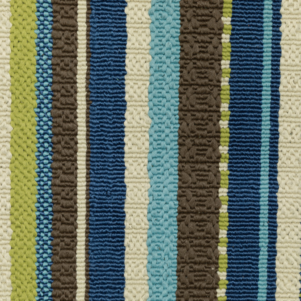 2' X 4' Blue and Green Striped Stain Resistant Indoor Outdoor Area Rug