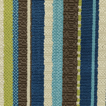 2' X 8' Blue and Green Striped Stain Resistant Indoor Outdoor Area Rug