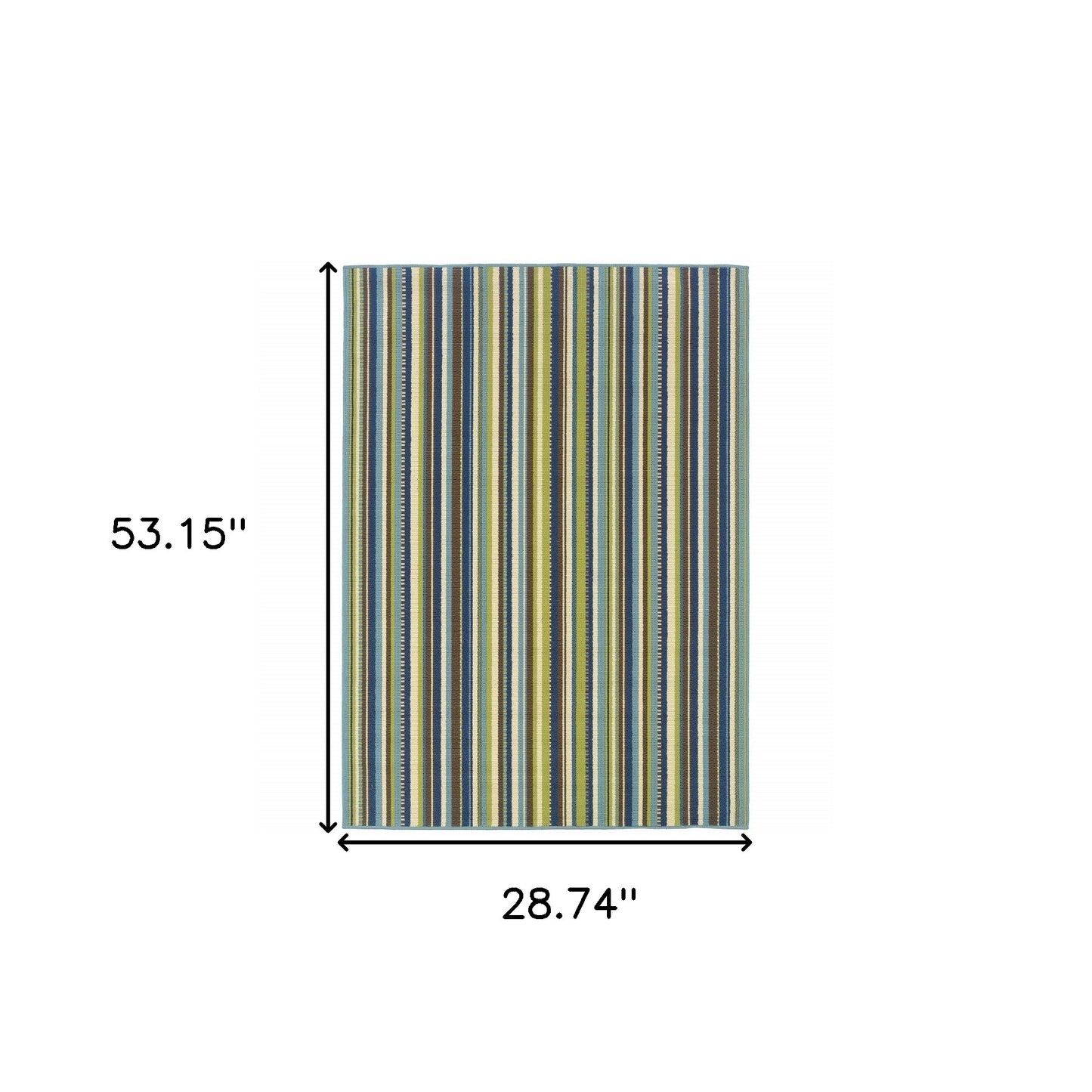 2' X 4' Blue and Green Striped Stain Resistant Indoor Outdoor Area Rug