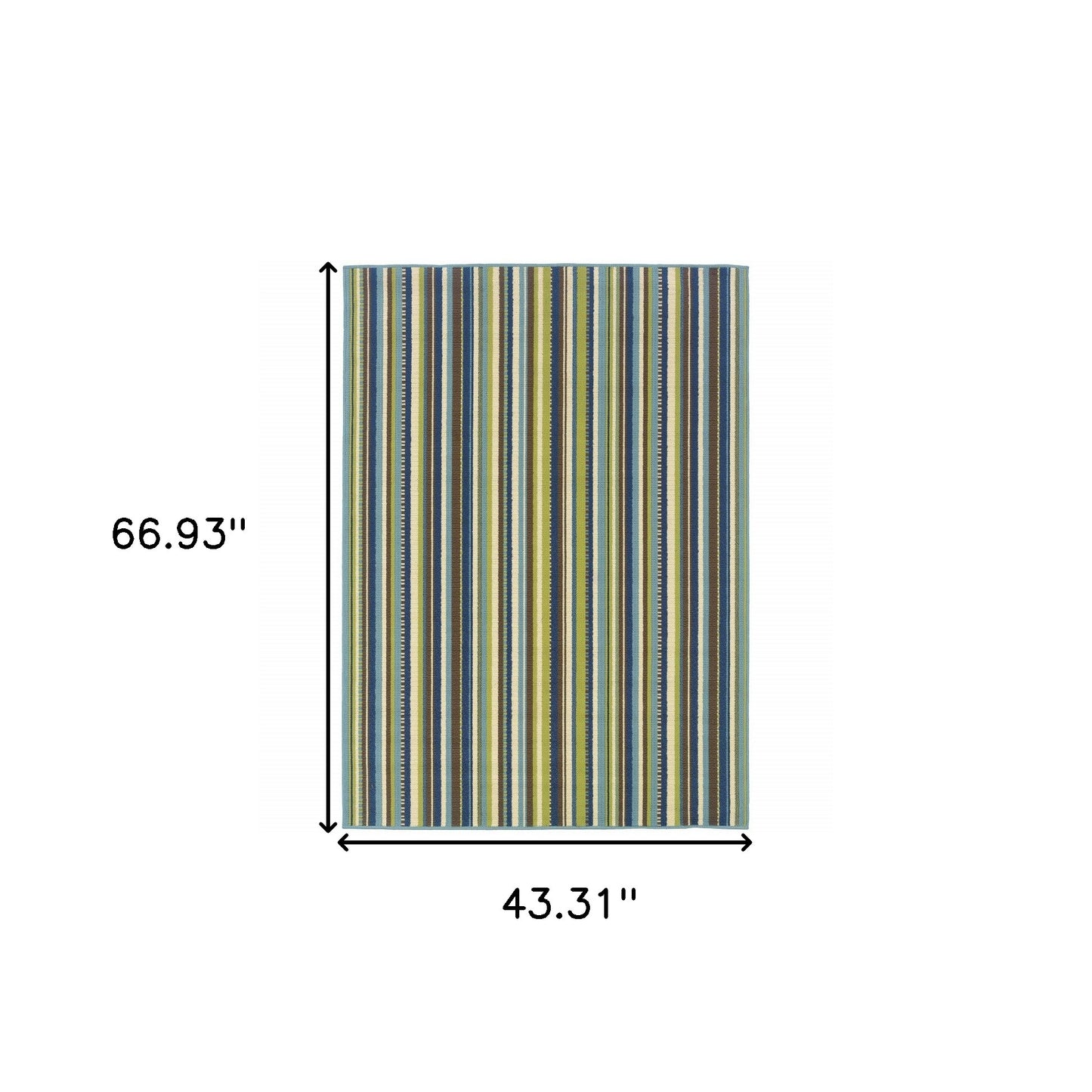 4' X 6' Blue and Green Striped Stain Resistant Indoor Outdoor Area Rug