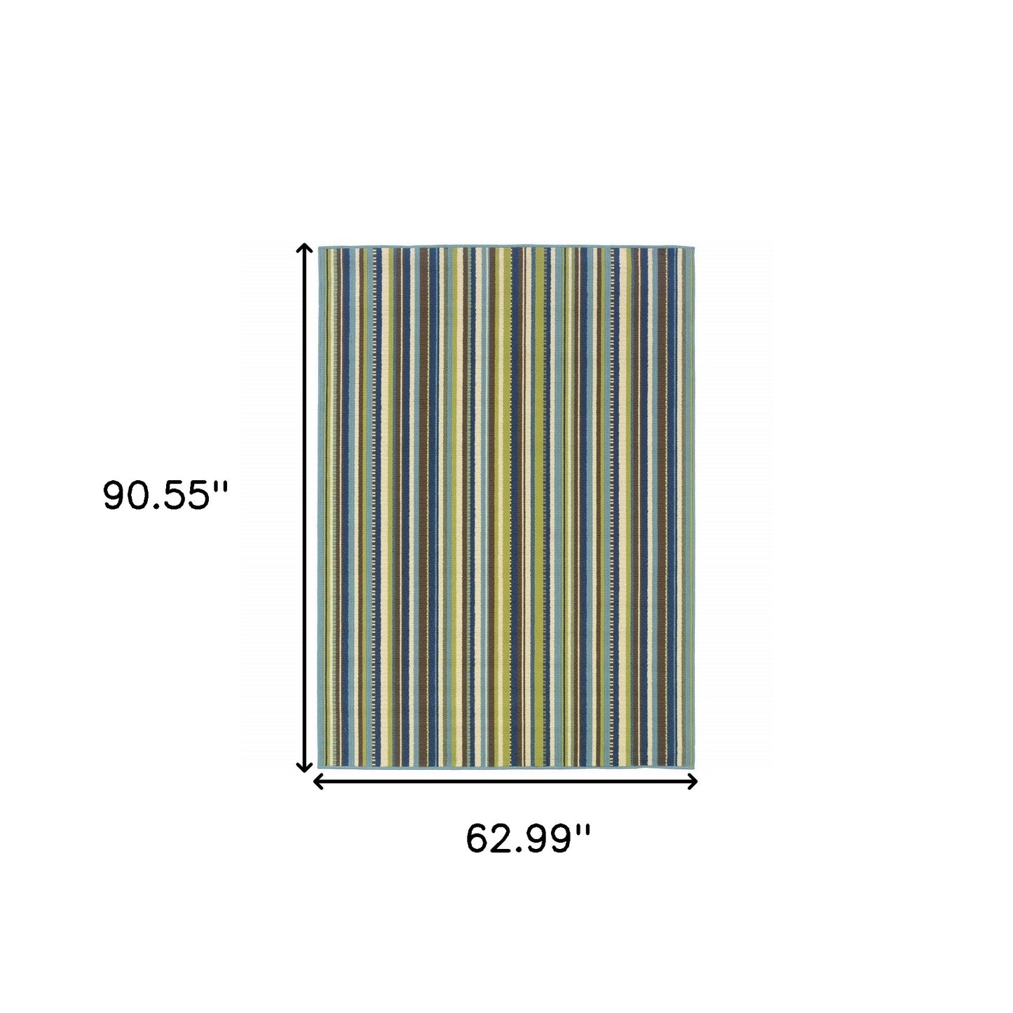 5' X 8' Blue and Green Striped Stain Resistant Indoor Outdoor Area Rug