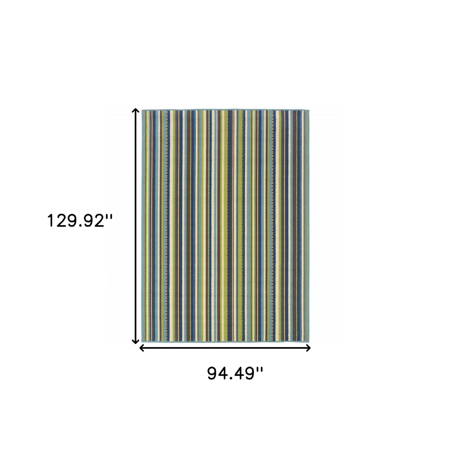 8' X 11' Blue and Green Striped Stain Resistant Indoor Outdoor Area Rug