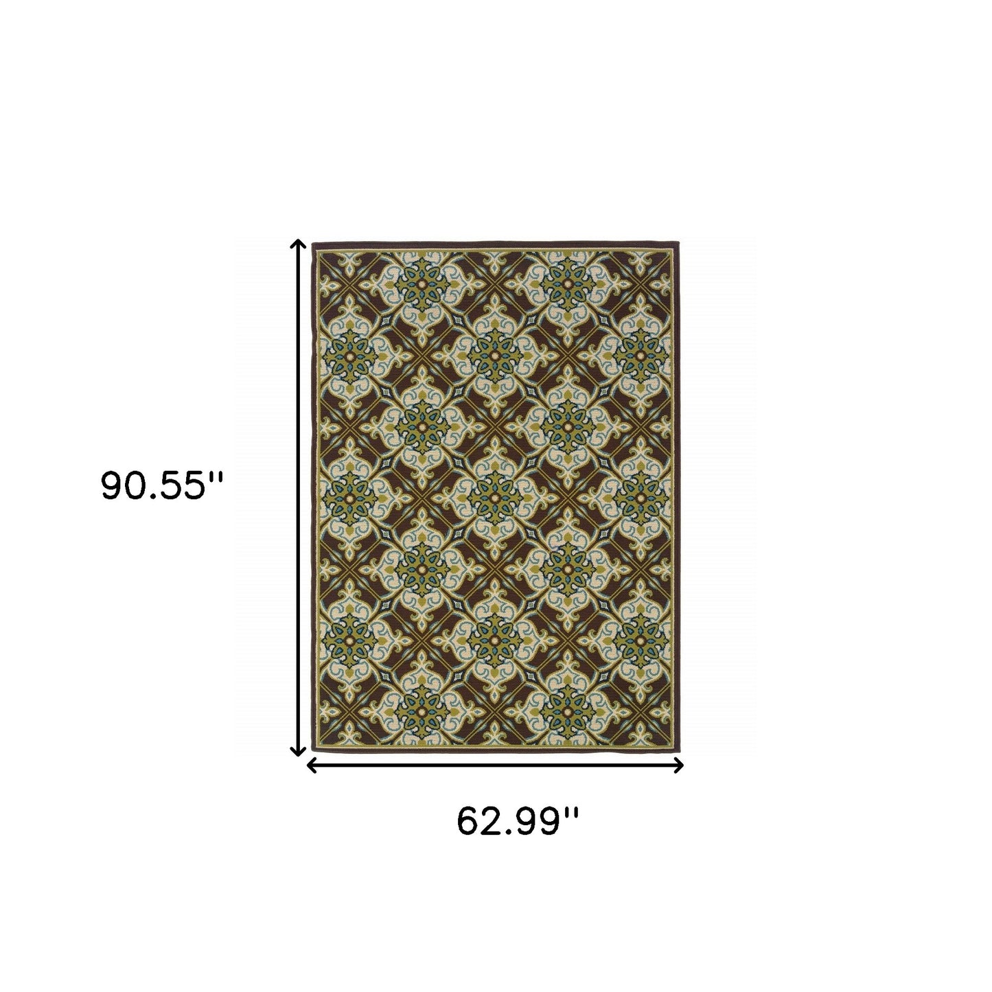 5' X 8' Brown and Ivory Floral Stain Resistant Indoor Outdoor Area Rug