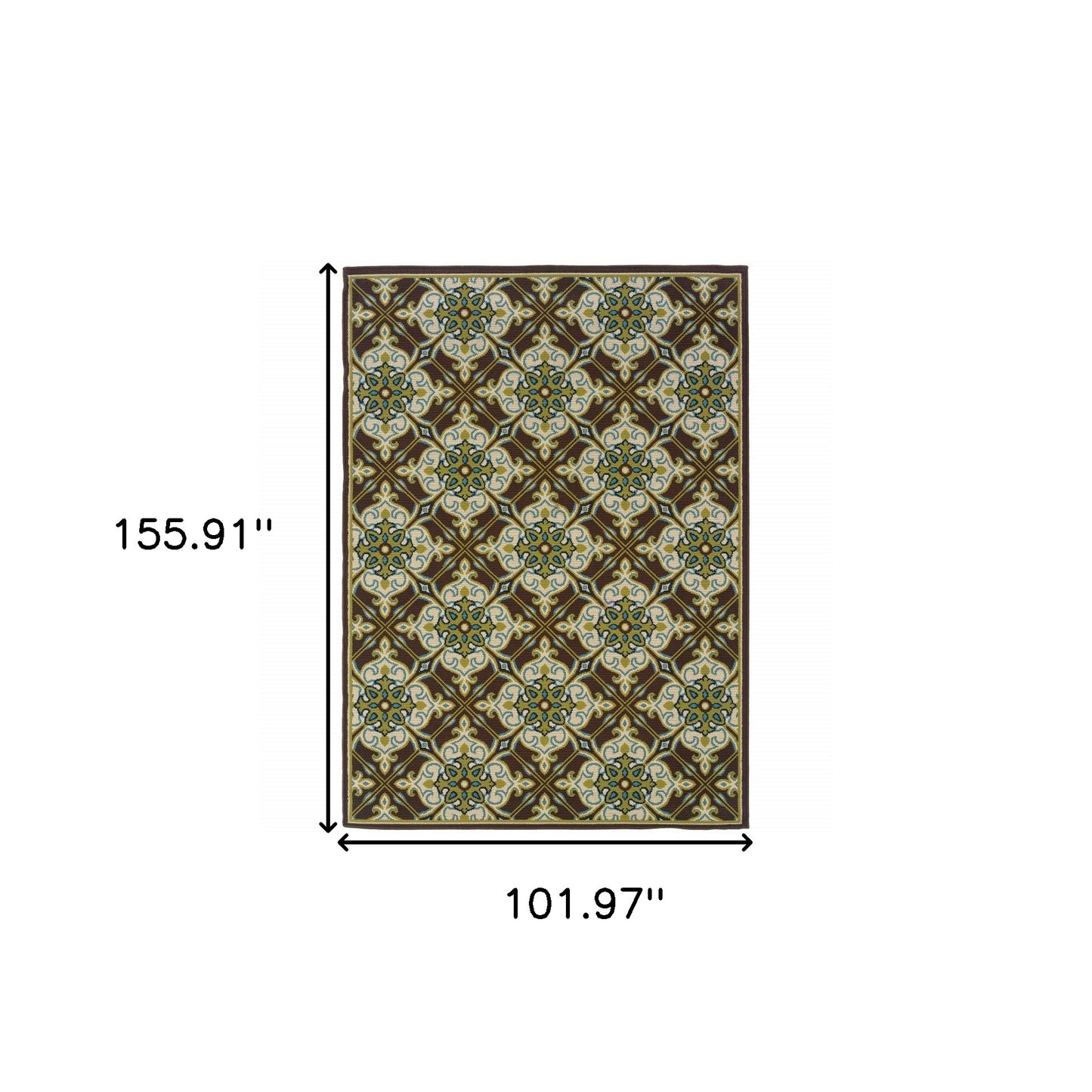 9' X 13' Brown and Ivory Floral Stain Resistant Indoor Outdoor Area Rug