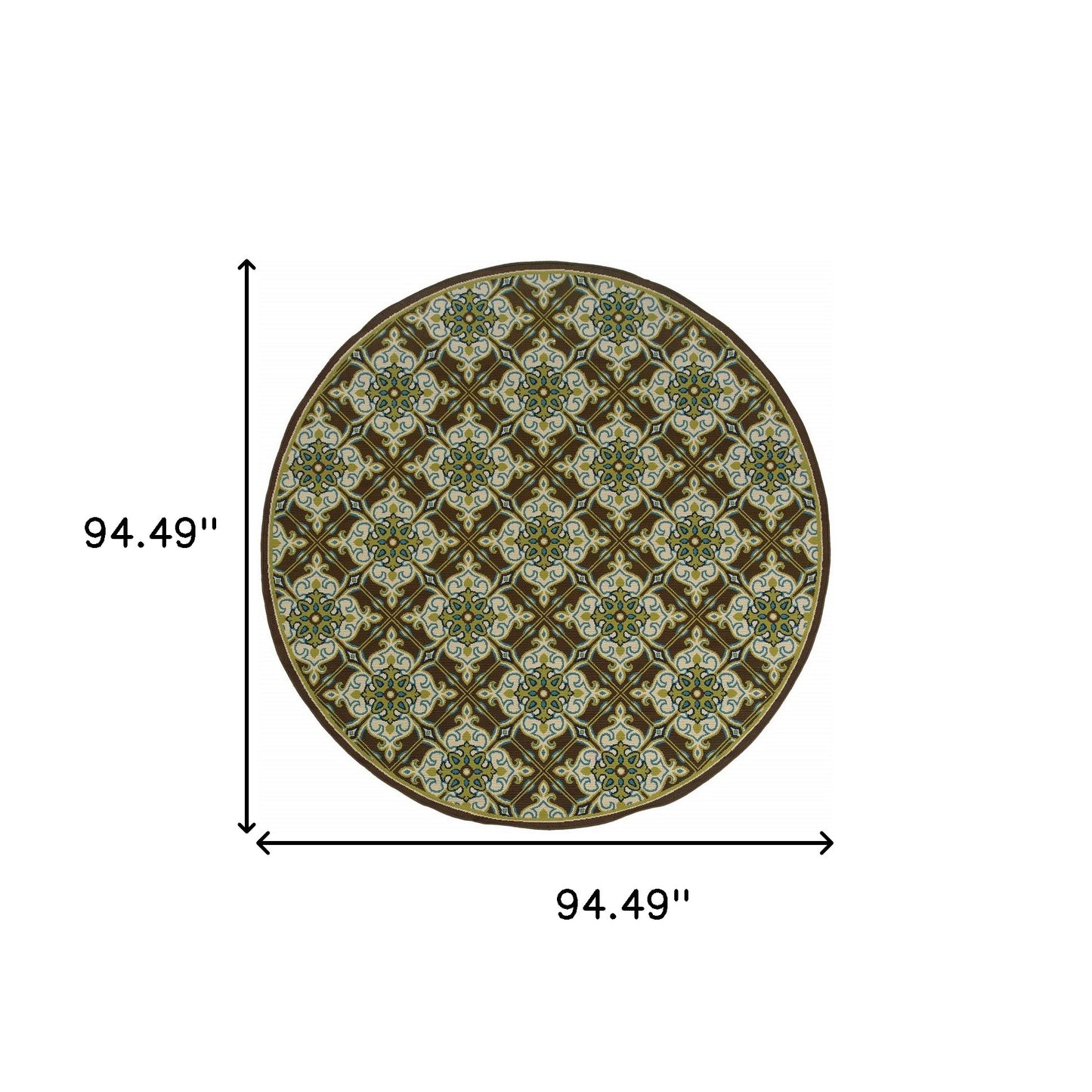 8' X 8' Brown and Ivory Round Floral Stain Resistant Indoor Outdoor Area Rug