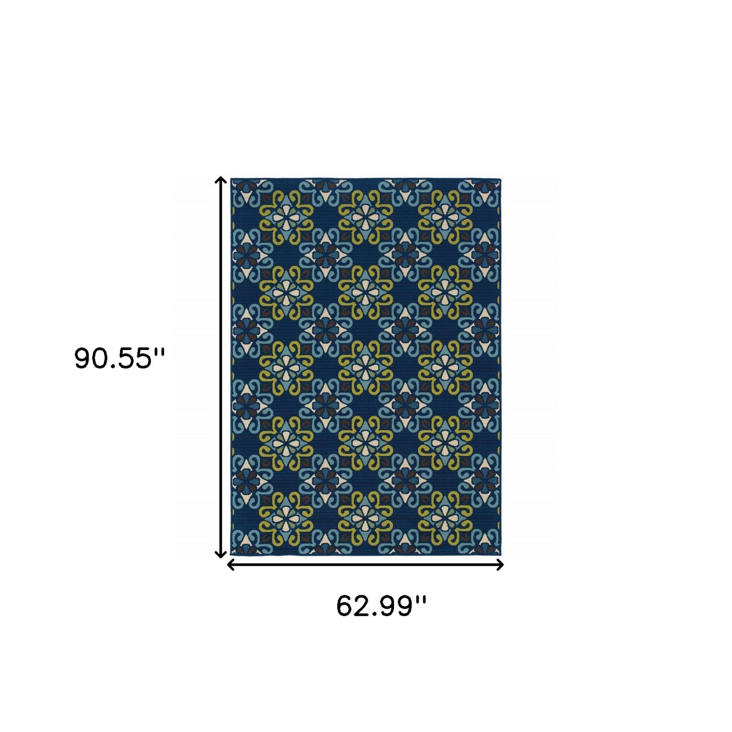 5' X 8' Blue and Green Floral Stain Resistant Indoor Outdoor Area Rug