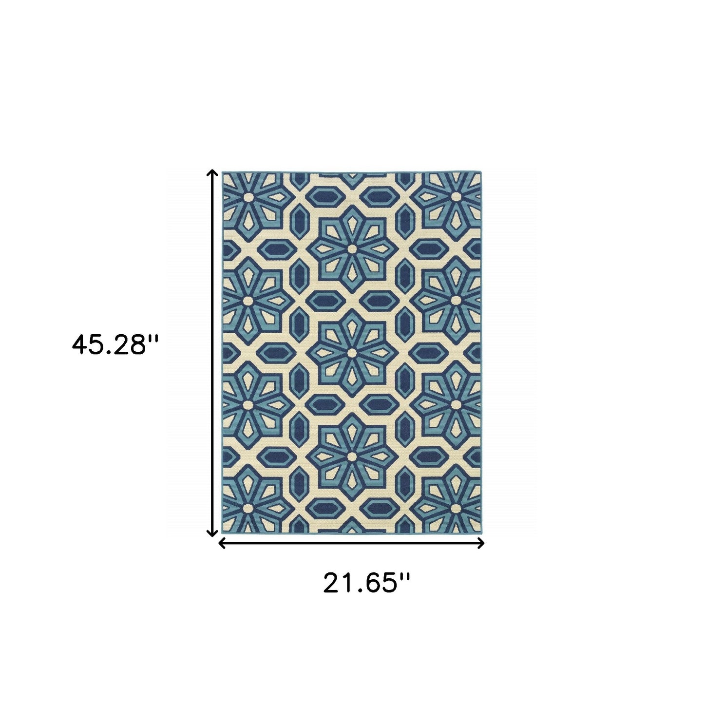 2' X 4' Ivory and Blue Geometric Stain Resistant Indoor Outdoor Area Rug