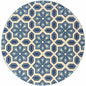 8' X 8' Ivory and Blue Round Geometric Stain Resistant Indoor Outdoor Area Rug