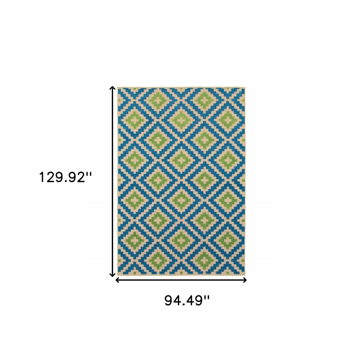 8' X 11' Blue and Beige Geometric Stain Resistant Indoor Outdoor Area Rug