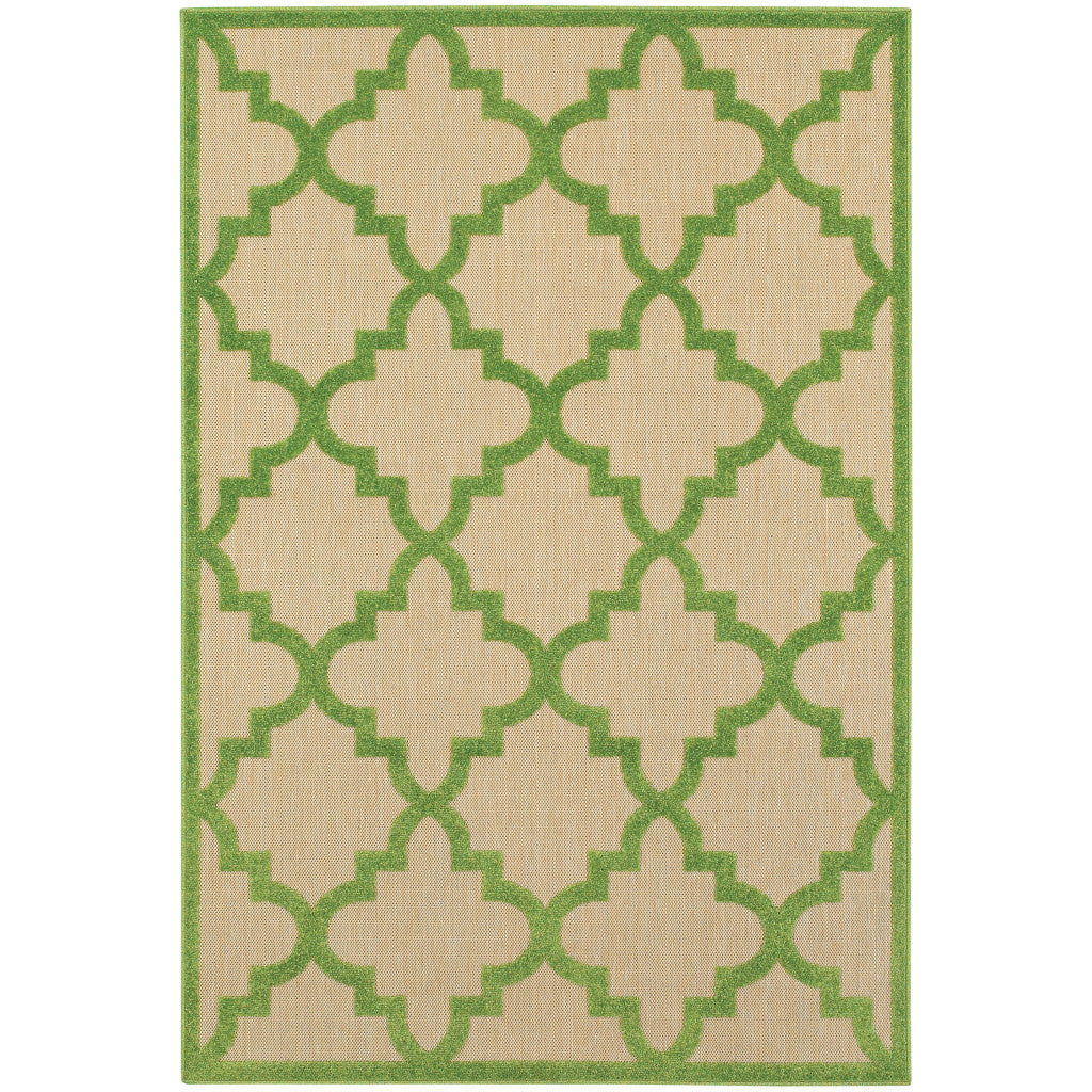 4' X 5' Green Geometric Stain Resistant Indoor Outdoor Area Rug