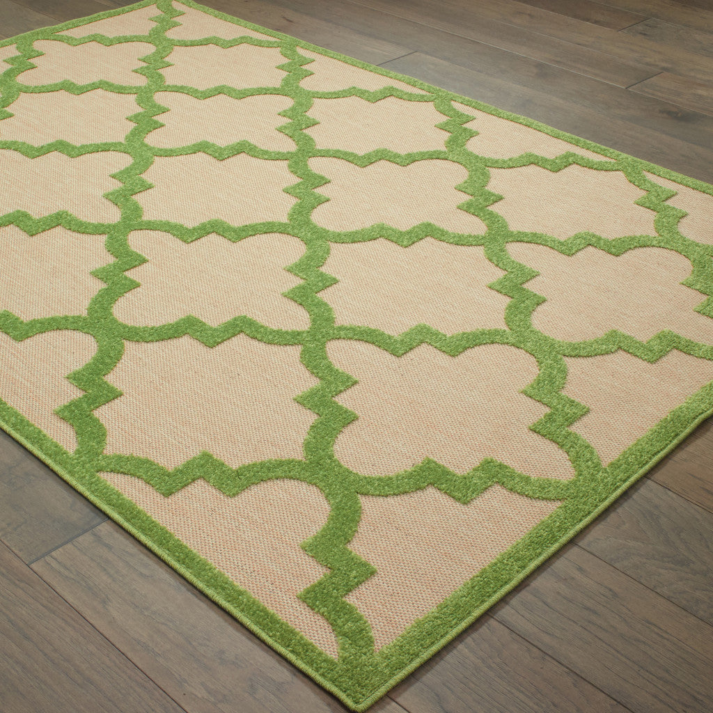 4' X 5' Green Geometric Stain Resistant Indoor Outdoor Area Rug