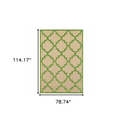 7' X 10' Green Geometric Stain Resistant Indoor Outdoor Area Rug