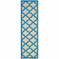 2' X 8' Blue and Beige Geometric Stain Resistant Indoor Outdoor Area Rug