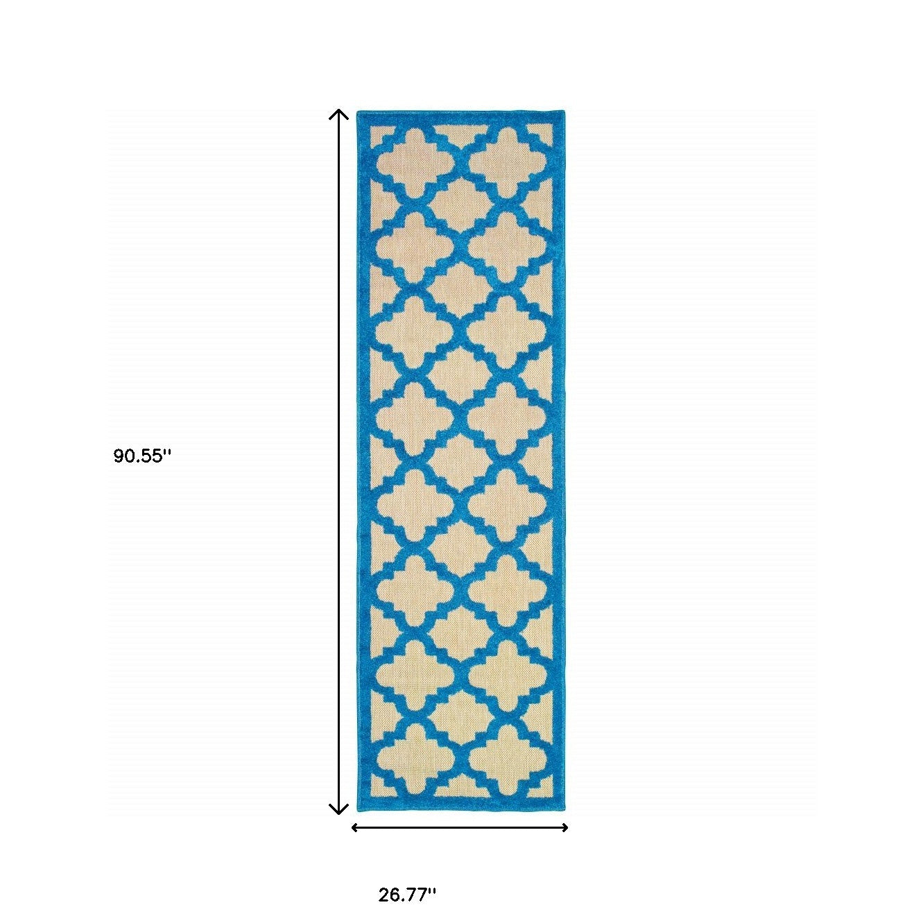 2' X 8' Blue and Beige Geometric Stain Resistant Indoor Outdoor Area Rug