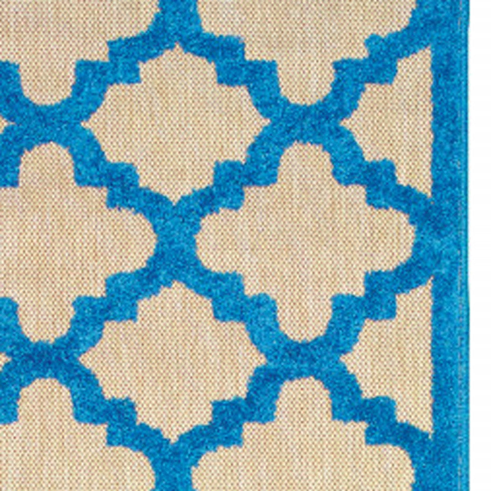 2' X 8' Blue and Beige Geometric Stain Resistant Indoor Outdoor Area Rug