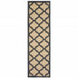 2' X 8' Beige and Black Geometric Stain Resistant Indoor Outdoor Area Rug