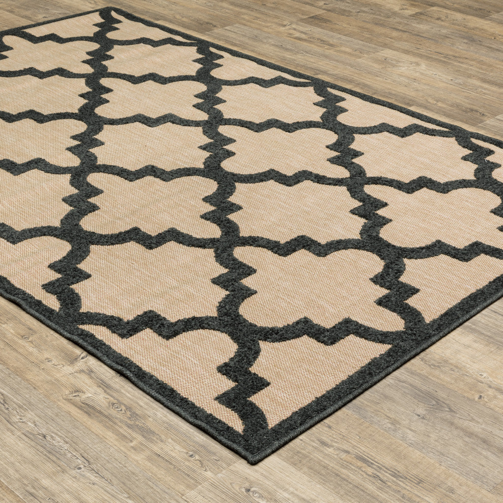 4' X 5' Beige and Black Geometric Stain Resistant Indoor Outdoor Area Rug